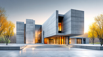 Brutalistische Architektur mit geometrischen Formen, Betonflächen und klaren Linien. Moderne Gebäude, Licht und Schatten, architektonische Details und urbanes Design. Perfekt für Kunst und Editorials.