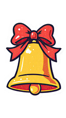 Retro Textured Christmas Bell Sticker with Red Bow Holiday Decoration
