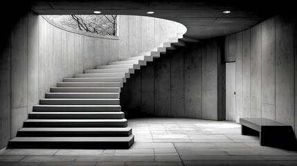 Brutalistische Architektur mit geometrischen Formen, Betonflächen und klaren Linien. Moderne Gebäude, Licht und Schatten, architektonische Details und urbanes Design. Perfekt für Kunst und Editorials.
