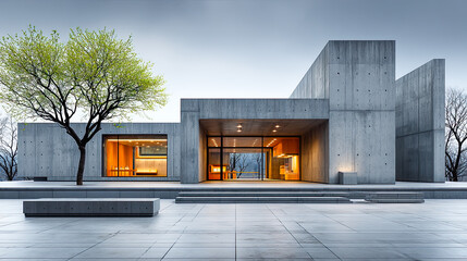 Brutalistische Architektur mit geometrischen Formen, Betonflächen und klaren Linien. Moderne Gebäude, Licht und Schatten, architektonische Details und urbanes Design. Perfekt für Kunst und Editorials.