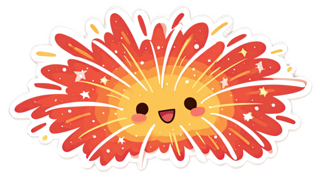 Happy Kawaii Smiling Fireworks Sticker Illustration like a Bursting Sun