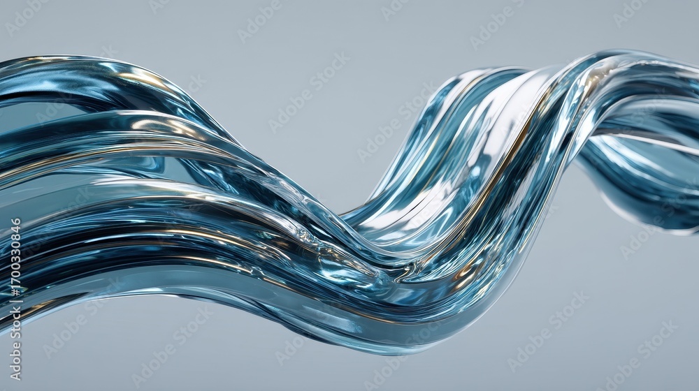 Aufkleber abstract background with a dynamic fluid wave of twisted blue glass and reflective chrome metal crea