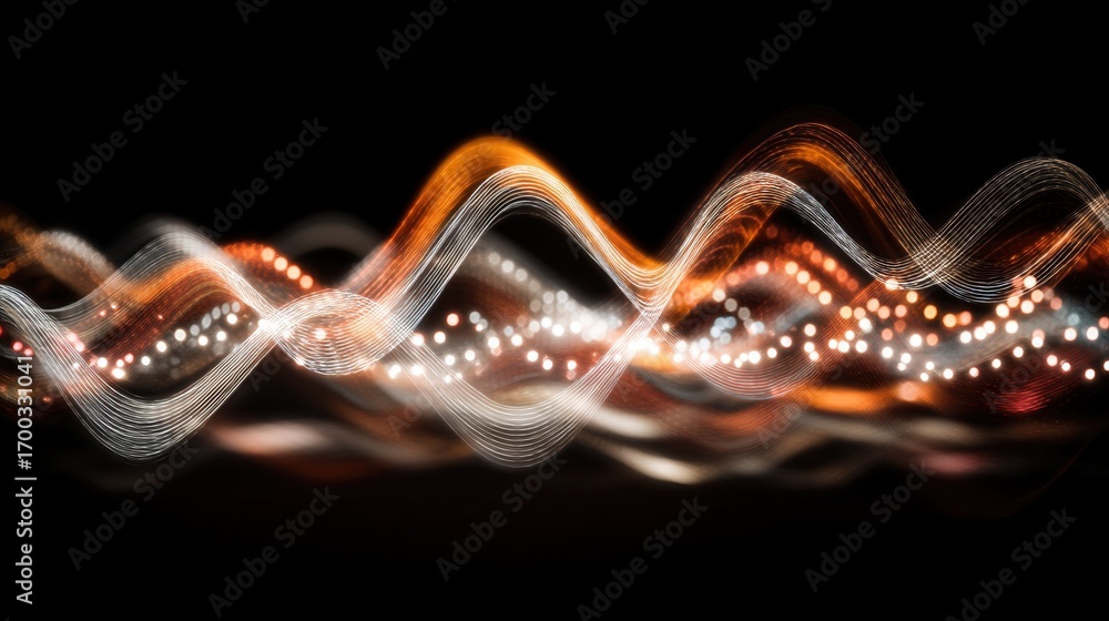 Aufkleber abstract futuristic background with glowing orange and white light waves and sparkling bokeh particl