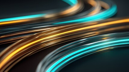 Abstract background with glowing orange and teal light trails representing digital data flow and high-speed technology
