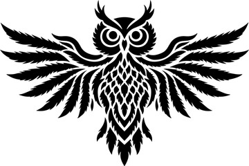 Obraz premium Tribal Owl Silhouette with Wings Spread Vector