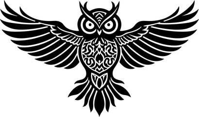 Obraz premium Tribal Owl Silhouette with Wings Spread Vector
