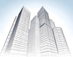 Fototapeta premium Architectural sketch of modern high-rise buildings, showcasing intricate details and design elements.