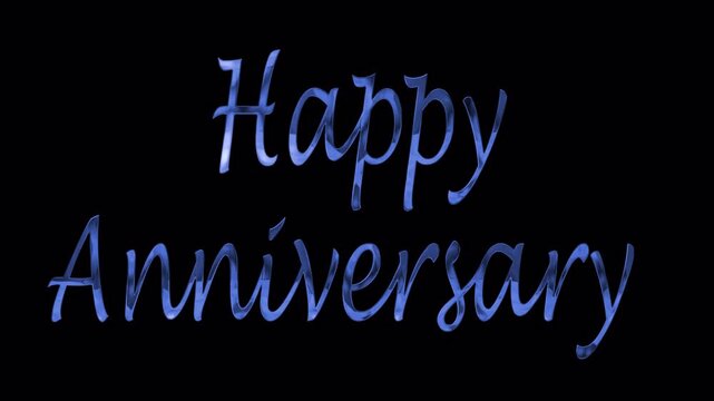 A stylized, elegant inscription of "Happy Anniversary" in a periwinkle blue script font on a dark background.