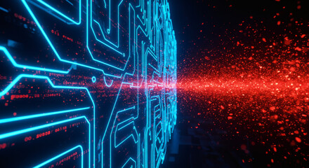 Conceptual illustration of a computer virus attacking a secure network, representing a breach in a digital firewall