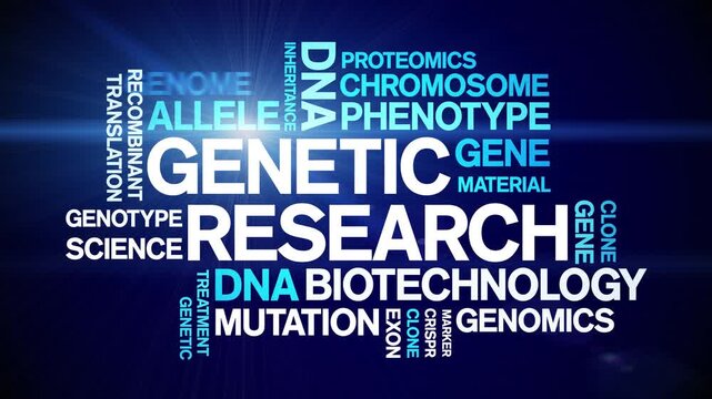 Genetic Research animated word cloud-text design animation tag kinetic typography seamless loop.