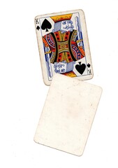 A vintage playing card and a blank card with space for text or copy isolated on a white background.