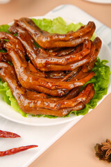 Crispy Marinated Duck Feet with Glaze - Traditional Asian Delicacy Dinner Appetizer