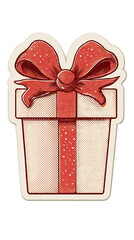 Pop Art Style Gift Box with Red Bow and Halftone Dots Celebration Present
