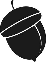 A simple black silhouette of an acorn with a cap isolated on white background