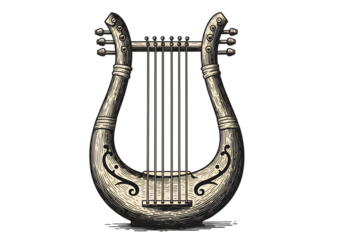 Illustration Of Antique Lyre Musical Instrument On Transparent Background
