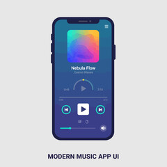 Modern Music App UI on Smartphone – Vector Illustration of Audio Player Interface (EPS10)