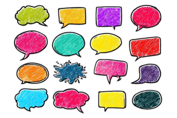 Colorful Hand Drawn Speech Bubbles Set On Black Background