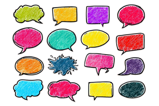 Colorful Hand Drawn Speech Bubbles Set On Black Background - Powered by Adobe