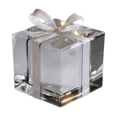 Crystal Gift Box with Silver Ribbon and LED Lights