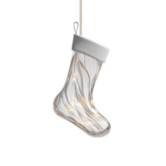 Illuminated White Christmas Stocking Ornament Hanging Against Green Transparent background