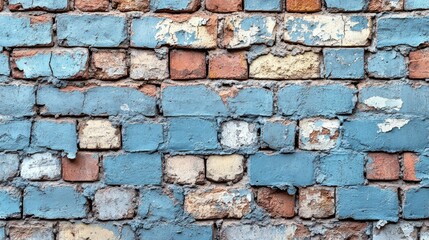 Weathered blue and red brick wall texture