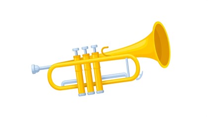 Obraz premium A vibrant yellow trumpet, angled, is depicted against a white background.