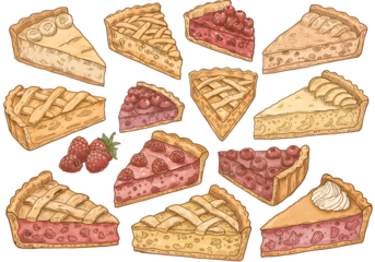 Illustration Of Assorted Pie Slices Watercolor On Transparent Background