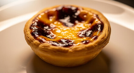 Classic Portuguese Custard Tart on Plate