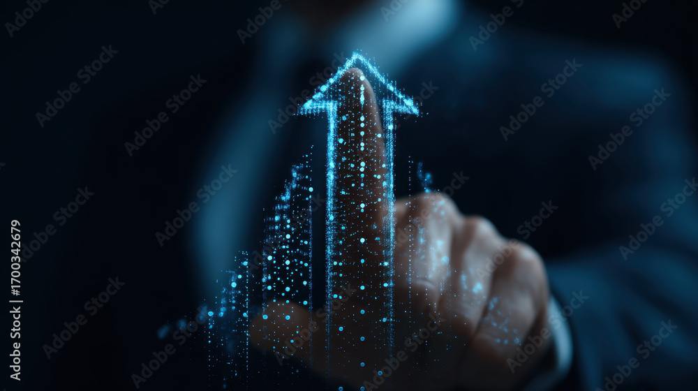 Aufkleber digital technology has transformed way we visualize progress, as shown by hand pointing upwards with