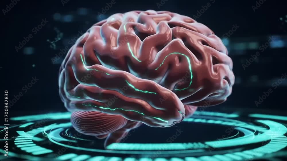 Aufkleber human brain digital representation with glowing blue interface for ai and technology concepts.