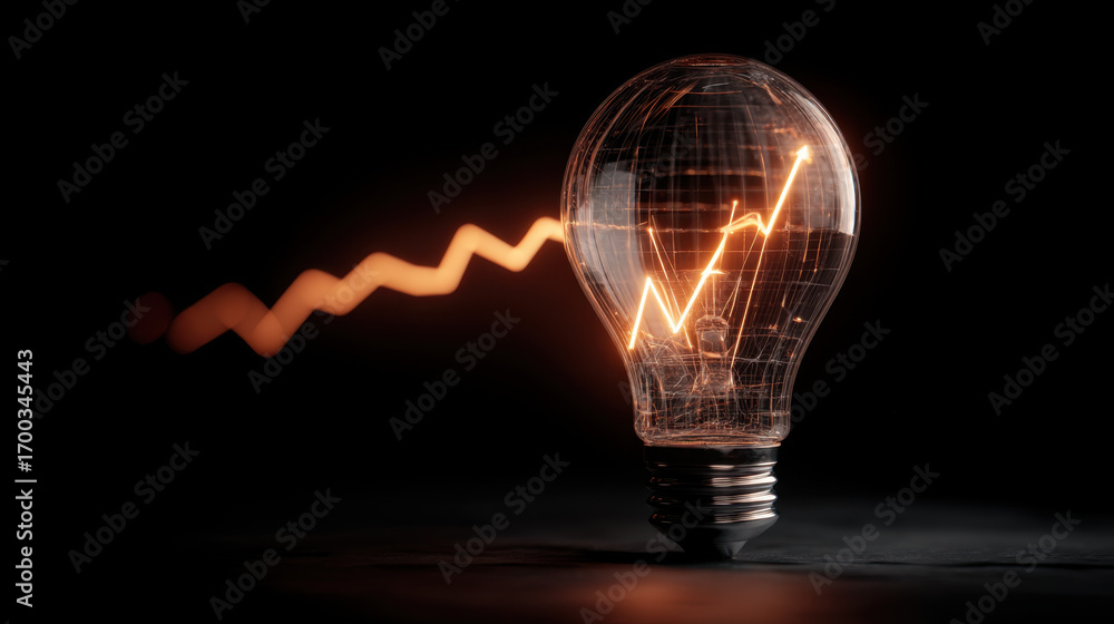 Poster glowing light bulb with glowing line graph inside, symbolizing innovation and growth. dark backgroun