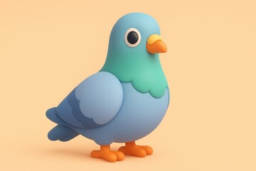 Cute cartoon pigeon character with a minimalist 3D design. Adorable avian mascot isolated on a simple pastel background