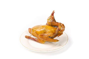 Salt-Baked Roasted Squab Pigeon on White Plate - Gourmet Fine Dining Cuisine