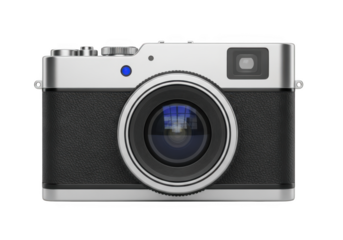 Vintage silver and black camera isolated on transparent background