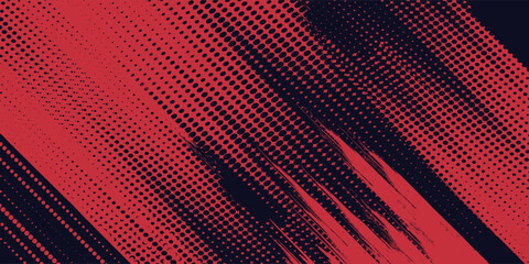 Red halftone dots blue color pattern gradient grunge texture background. Dot pop art comic sport style vector Banners, Posters or Sports. background