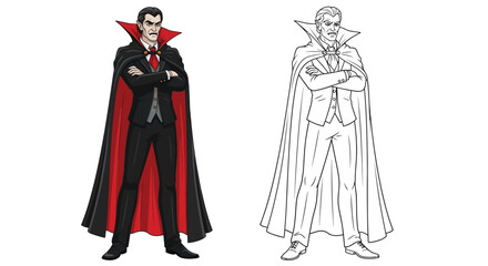 Vampire Man in Cloak Halloween Coloring Page Spooky Fun Kids Activity