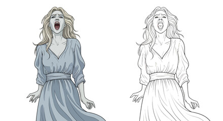 Creepy Wailing Banshee Woman Halloween Coloring Page Scary Art for Children