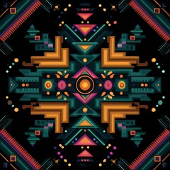 Obraz premium Symmetrical Teal Orange Pixel Art Geometric Pattern