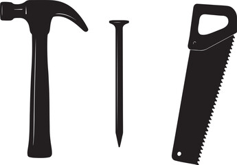 hammer, nails, and saw vector