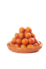 Fresh Red Apricots in Wicker Basket - Xinjiang Stone Fruits on White Background