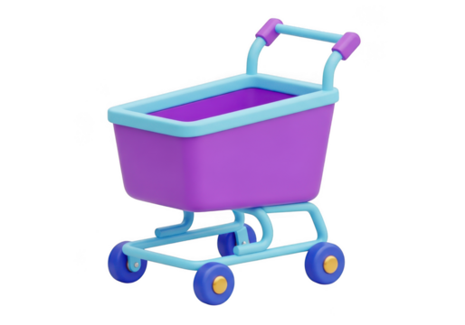 Purple and blue shopping cart isolated on transparent background