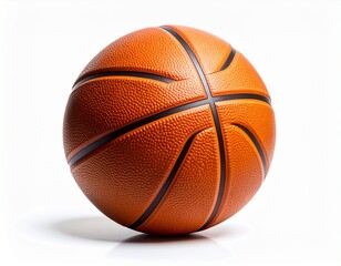 Basketball on white background, showing detailed texture and bright orange color. Perfect for sports, training, and game design themes.