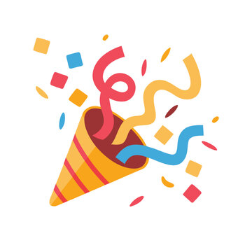 Vector icon party popper. Cartoon emoji of birthday confetti explosion. Simple minimal illustration isolated on white background,