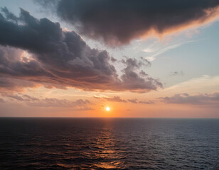 Fototapeta premium Amazing sunset on the sea of black and white clouds.