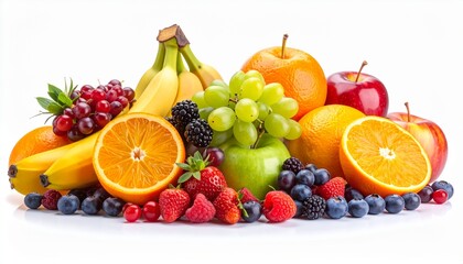 Fresh Mixed Fruits on white background