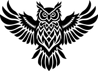 Obraz premium Tribal Owl Silhouette with Wings Spread Vector