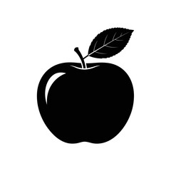 Black apple silhouette with leaf isolated on white background