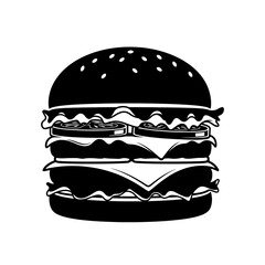 Double cheeseburger silhouette isolated on white background