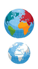 Showing World Continents on Two Globe Illustrations