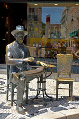 statue of Fernando Pessoa is a bronze statue in Lisbon, Portugal, placed at the Chiado Square, in front of the coffeehouse Caf&eacute; A Brasileira 
